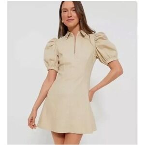 Hyacinth House Sand Front Zip Denim Mini Dress Womens XXS Tan Euro Vacation Chic